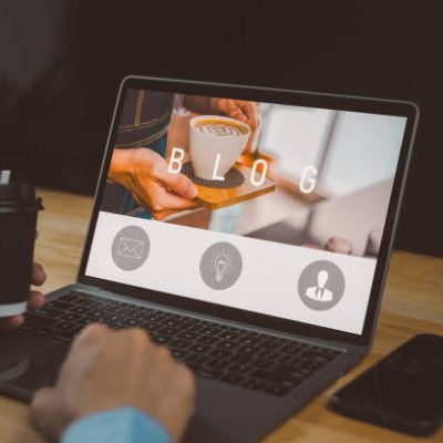 Man using laptop Reading an online blog search learning work internet freelance business post website online homepage blogger media Online job application